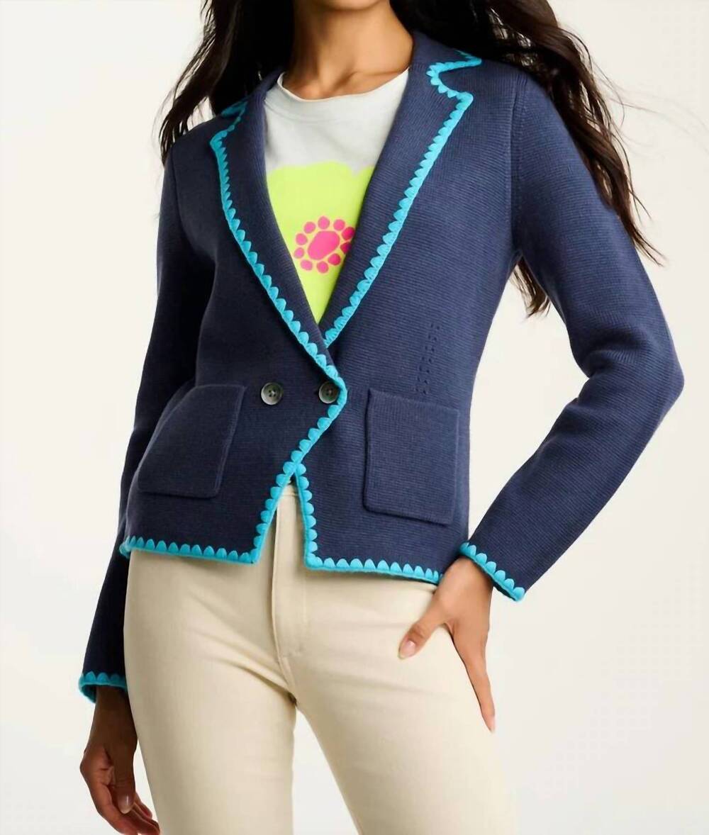NEW LISA TODD stitchy mix blazer in beach navy